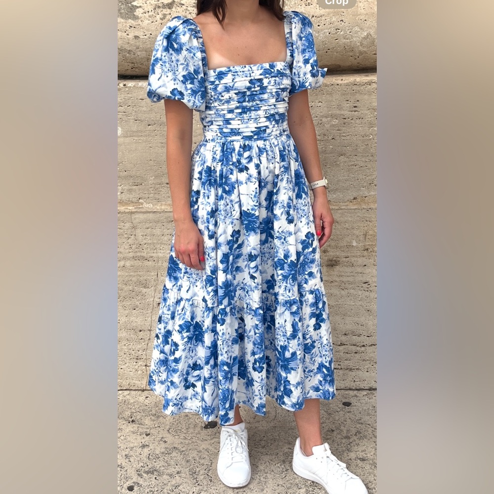 Abercrombie & Fitch Blue Tiered A-Line Midi Dress